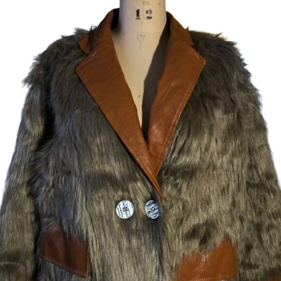 Vintage 90s old stock NWT faux fur and leather teddy hairy shaggy jacket blazer - Picture 4 of 14